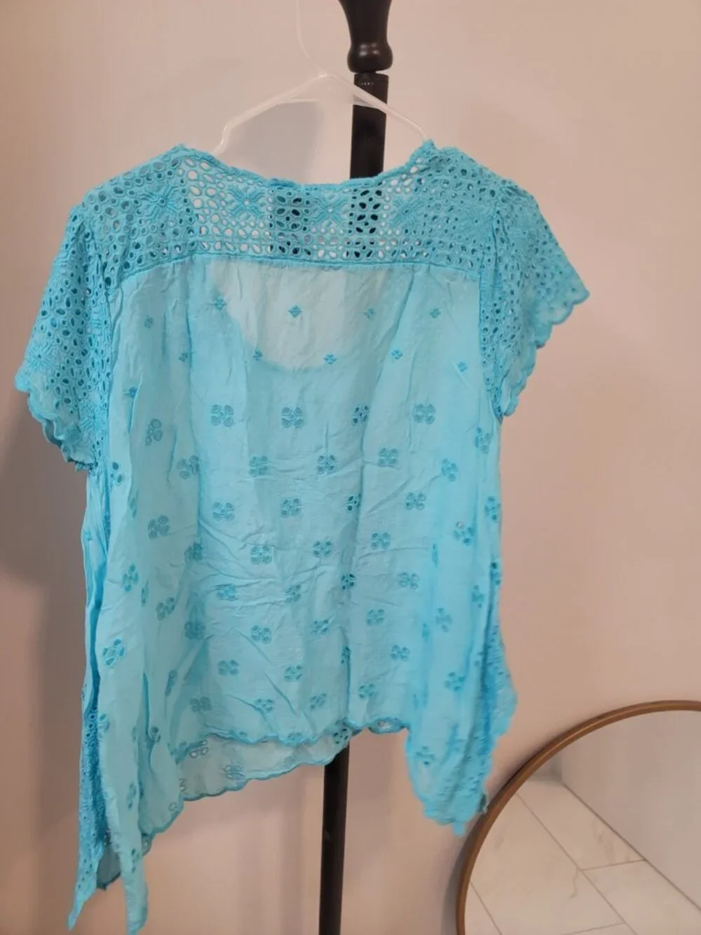 Johnny Was Darla Embroidered Scoop Eyelet Tunic Size S Blue - Picture 4 of 4